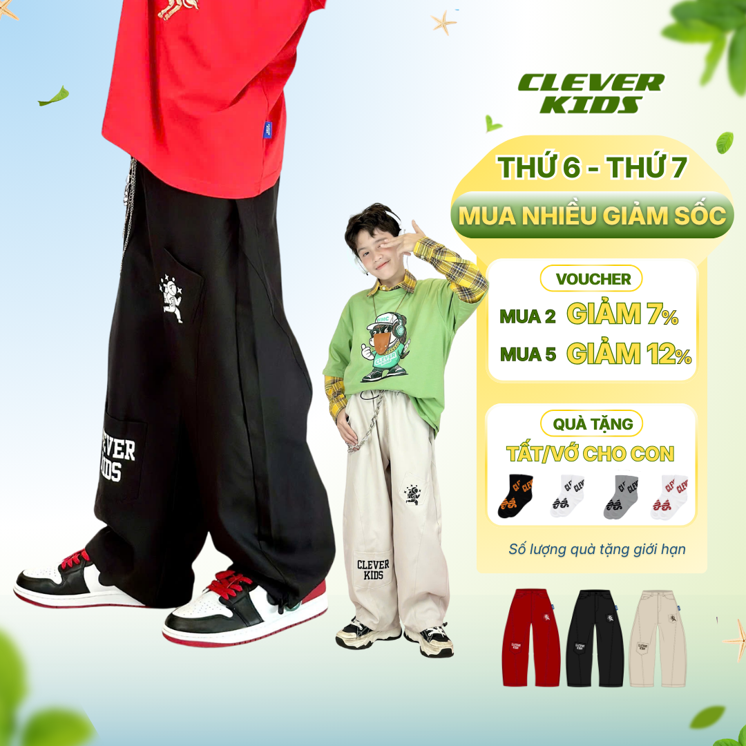 [Quần Dù Tết Cho Bé 20kg - 60kg] Quần Dù Cargo Play Clever Kids Phong Cách Hiphop Năng Động Unisex