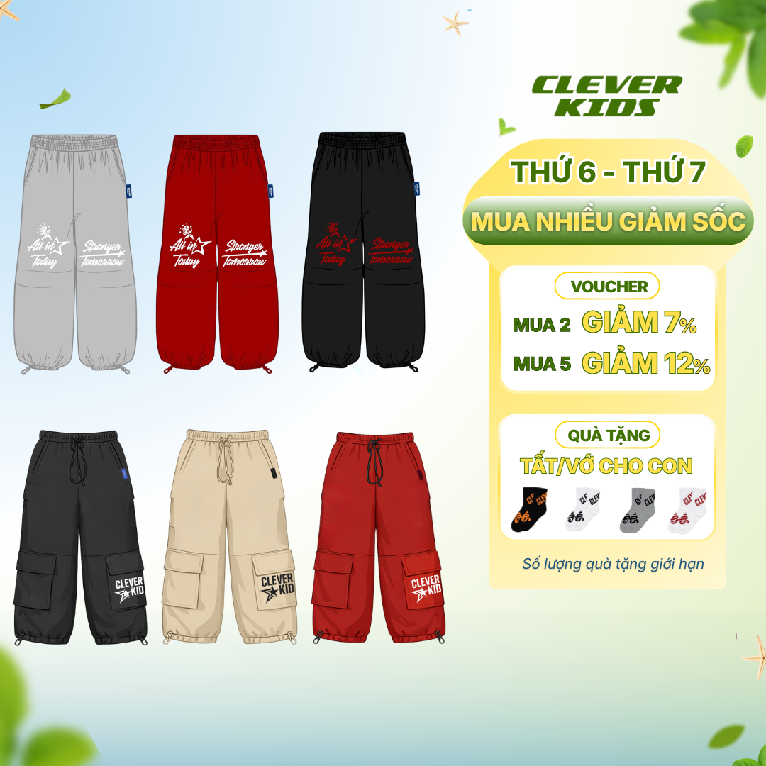 [Quần Dù Cho Bé 20kg - 60kg] Quần Dù Stronger 4 Túi, Quần Dù 6 Túi Star Clever Kids Túi Hộp Phong Cách