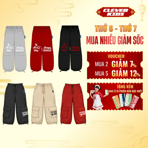  [Quần Dù Cho Bé 20kg - 60kg] Quần Dù Stronger 4 Túi, Quần Dù 6 Túi Star Clever Kids Túi Hộp Phong Cách 