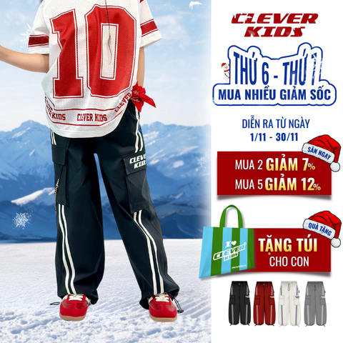  Quần túi hộp Bé Trai/Bé Gái 6–12 tuổi – Form Cargo năng động, chất dù hàn cao cấp I Quần túi hộp 6 túi Clever Kids 