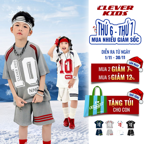  Set bộ cho Bé Trai/Bé Gái 6–12 tuổi – Họa tiết cá tính, thấm hút mồ hôi I  Bộ 3D Hàn Số 10 Clever Kids 
