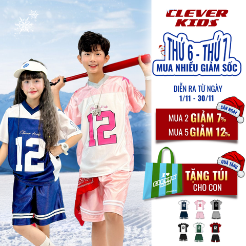  Set bộ cho Bé Trai/Bé Gái 6–12 tuổi – Phối màu nổi bật, chất cotton cao cấp I Bộ số 12 Clever Kids 