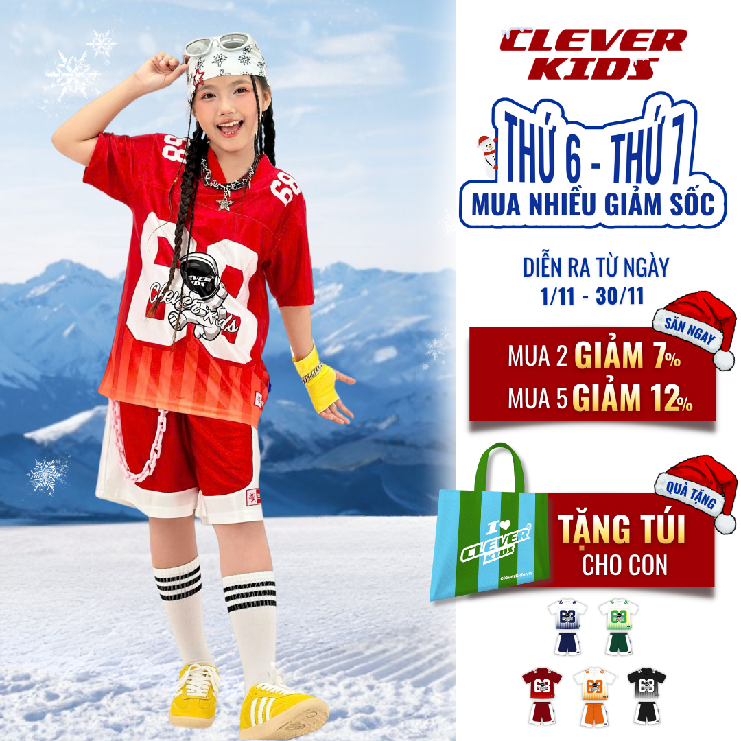 Set bộ cho Bé Trai/Bé Gái 6–12 tuổi – Thiết kế cá tính, chất cotton cao cấp I Số 68 Gradient Clever Kids