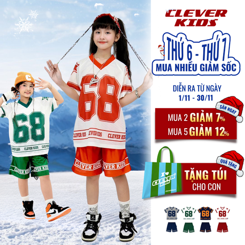  Set bộ cho Bé Trai/Bé Gái 6–12 tuổi – Chất Lưới Thoáng Mát I Bộ 68 Lưới Clever Kids 