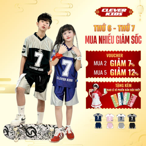  Set bộ cho Bé Trai/Bé Gái 6–12 tuổi – Thiết kế cá tính, chất cotton cao cấp I Bộ số 7 Clever Kids 