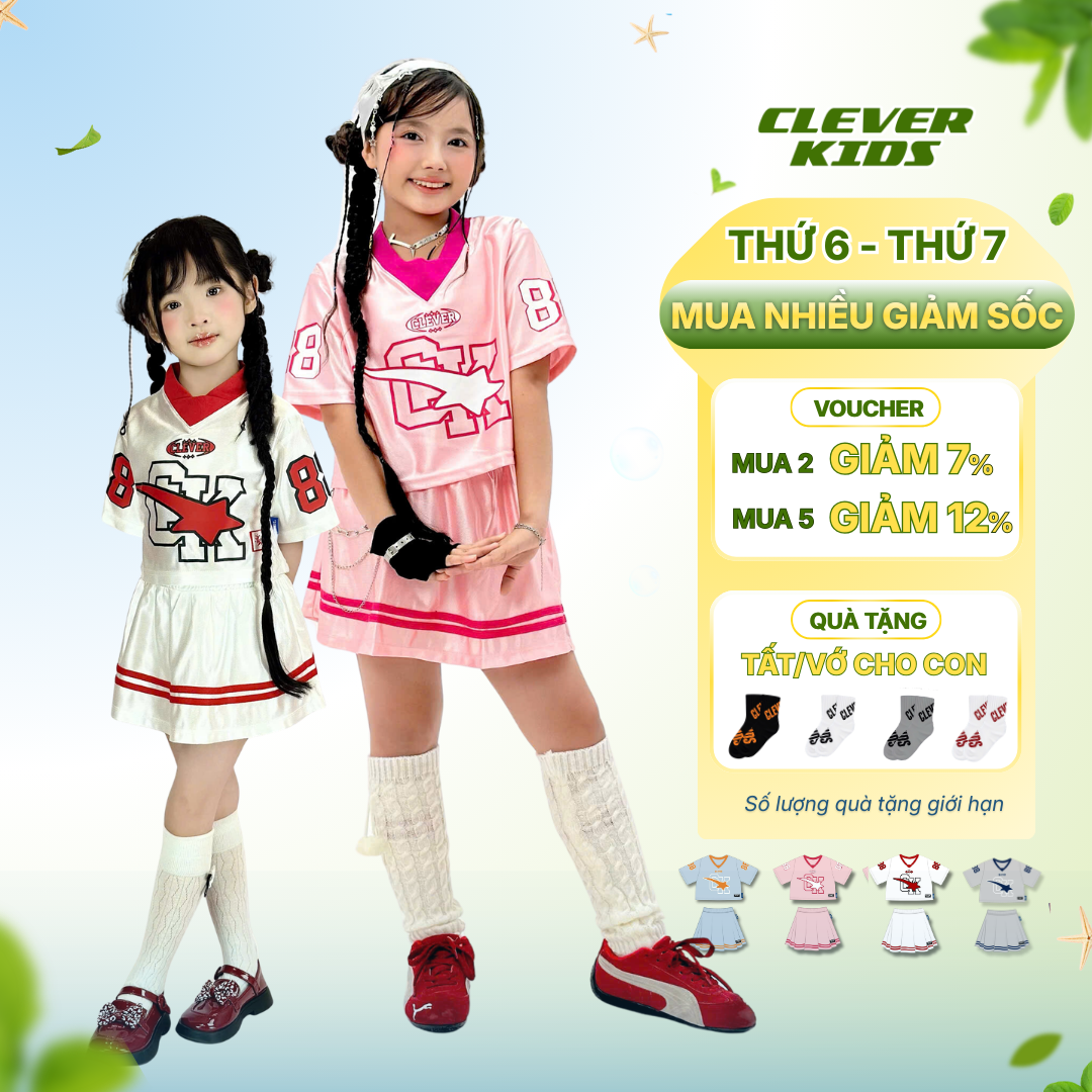 Set váy cho Bé Gái 6–12 tuổi -Thiết Kế Cá Tính, Chất Thể Thao Cao Cấp I Set Váy 88 Clever Kids