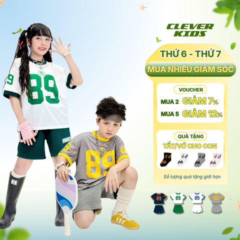  Set bộ cho Bé Trai/Bé Gái 6–12 tuổi – Thiết Kế Thoáng Mát, Chất Lưới Cao Cấp I Bộ Sporty 89 Clever Kids 