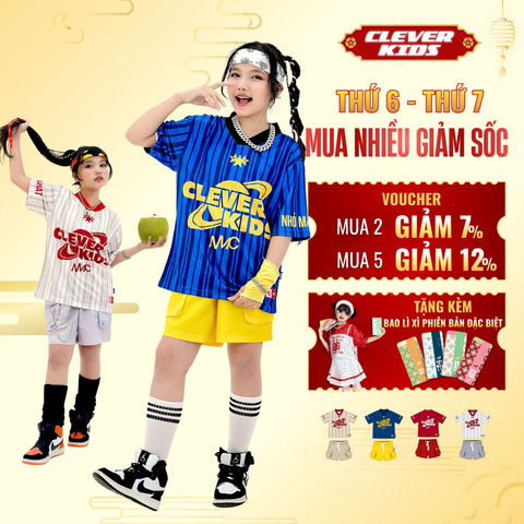  Set bộ cho Bé Trai/Bé Gái 6–12 tuổi - Chất lưới Thoáng Mát, Phong Cách Năng Động I Bộ Breezy Clever Kids 