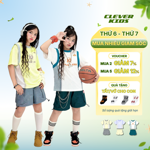  Set bộ cho Bé Trai/Bé Gái 6–12 tuổi – Phối Màu Tinh Tế Năng Động I Bộ Số 10 Coolkid Clever Kids 