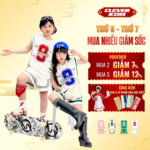  Set bộ cho Bé Trai/Bé Gái 6–12 tuổi – Thiết Kế Thoáng Mát, Phong Cách Năng Động I Bộ sát nách Ninth Clever Kids 