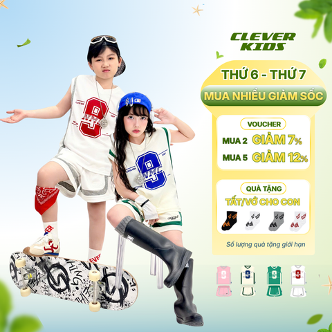  Set bộ cho Bé Trai/Bé Gái 6–12 tuổi – Thiết Kế Thoáng Mát, Phong Cách Năng Động I Bộ sát nách Ninth Clever Kids 