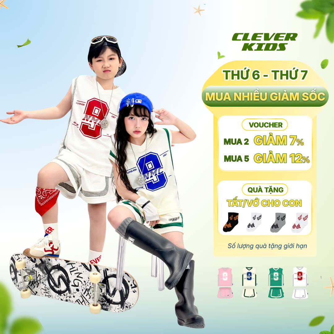 Set bộ cho Bé Trai/Bé Gái 6–12 tuổi – Thiết Kế Thoáng Mát, Phong Cách Năng Động I Bộ sát nách Ninth Clever Kids