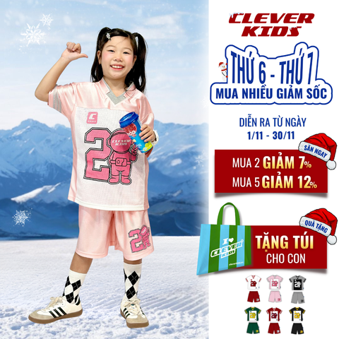  Set thể thao Bé Trai/Bé Gái 6–12 tuổi – Phối Lưới Cá Tính, Cổ Áo 2 Lớp I Số 2 Phi Hành Gia Clever Kids 