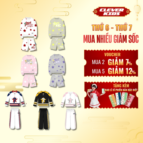  Set Bộ Thu Đông Cho Bé Trai/ Bé Gái 15kg-60kg -  Phong Cách Năng Động Thu Đông I Set Bộ StarRush, Set Bộ Số 7 Clever Kids 