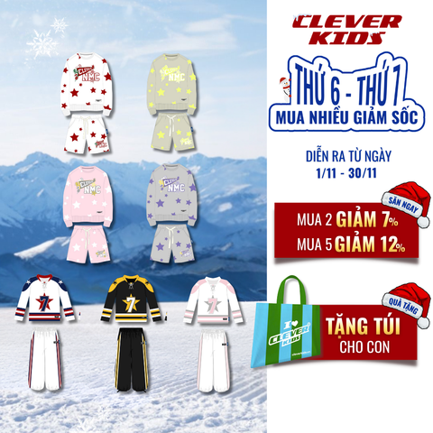  Set Bộ Thu Đông Cho Bé Trai/ Bé Gái 15kg-60kg -  Phong Cách Năng Động Thu Đông I Set Bộ StarRush, Set Bộ Số 7 Clever Kids 