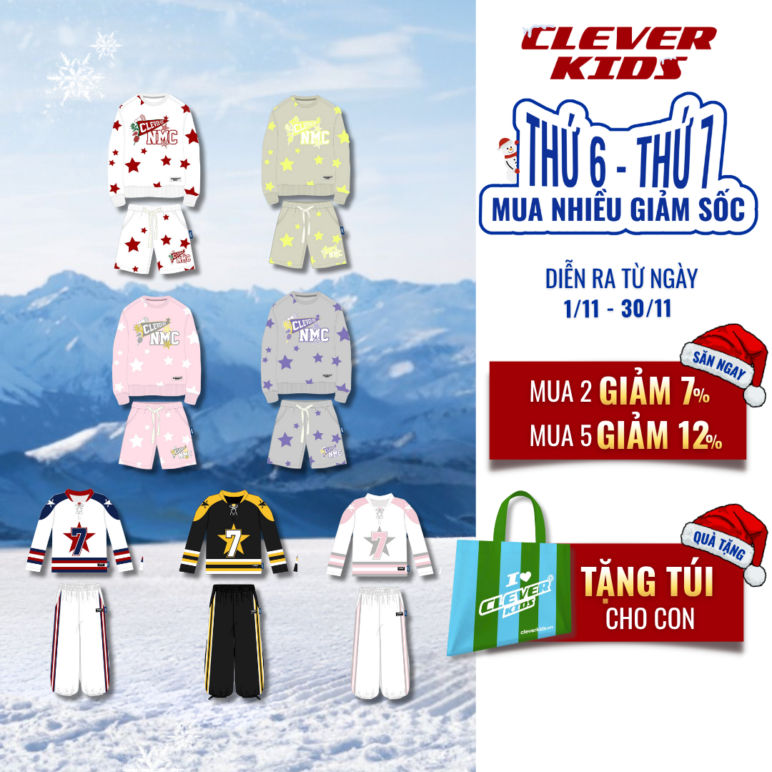 Set Bộ Thu Đông Cho Bé Trai/ Bé Gái 15kg-60kg -  Phong Cách Năng Động Thu Đông I Set Bộ StarRush, Set Bộ Số 7 Clever Kids