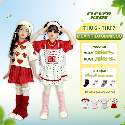  [Set Bộ Áo Váy Cho Bé 15kg-60kg] Bộ Áo Váy Sweet Heart Clever Kids Cho Bé Gái, Chất Cotton Bóng Mỹ In Lụa 