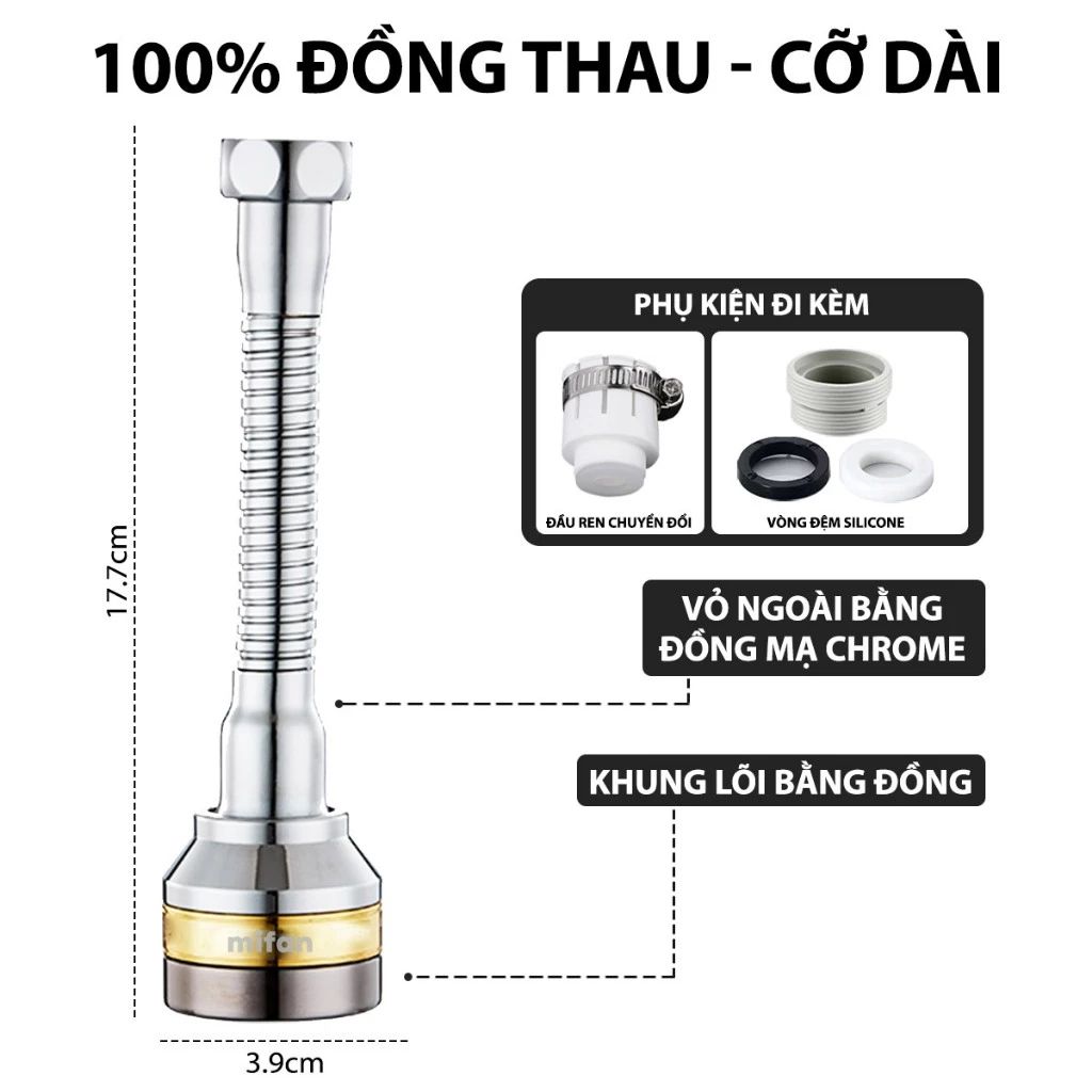 Đầu vòi rửa bát tăng áp đồng thau inox 304 cao cấp Mifan