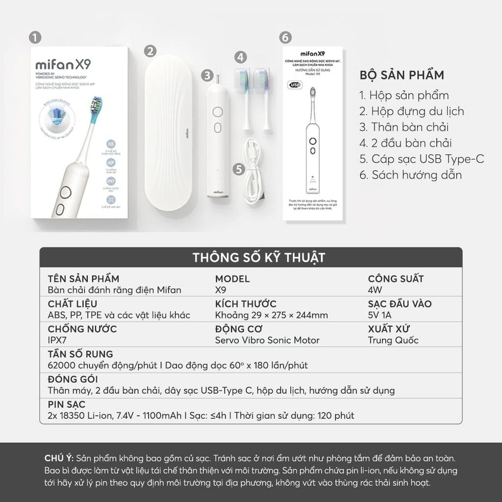 Bàn Chải Điện Cao Cấp Mifan Vibrosonic X9