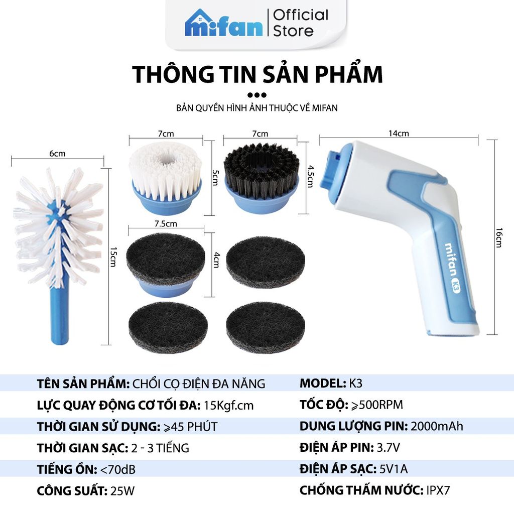Máy Cọ Rửa Điện Cầm Tay Đa Năng Mifan K3