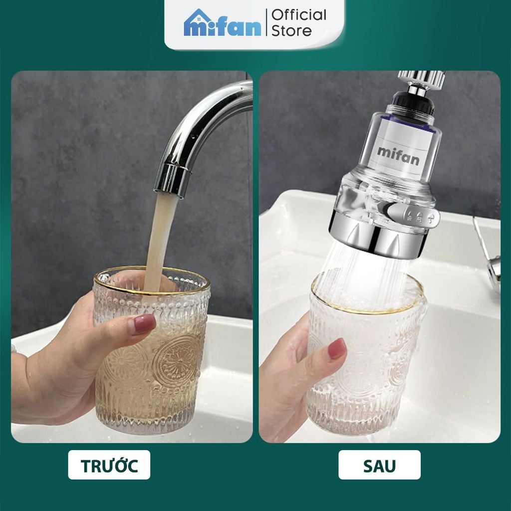 Đầu Vòi Rửa Bát Tăng Áp Lọc Nước 3 Chế Độ Phun Mifan
