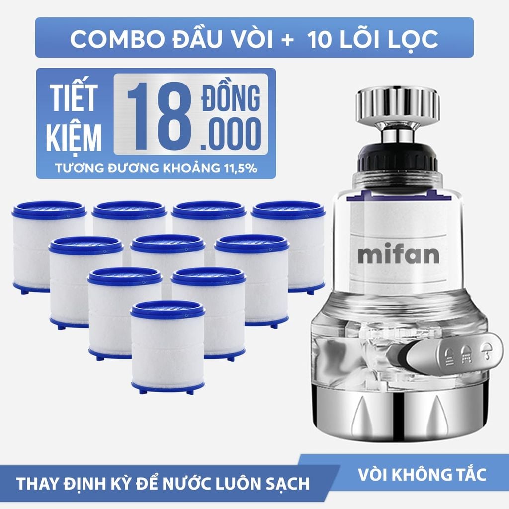 Đầu Vòi Rửa Bát Tăng Áp Lọc Nước 3 Chế Độ Phun Mifan