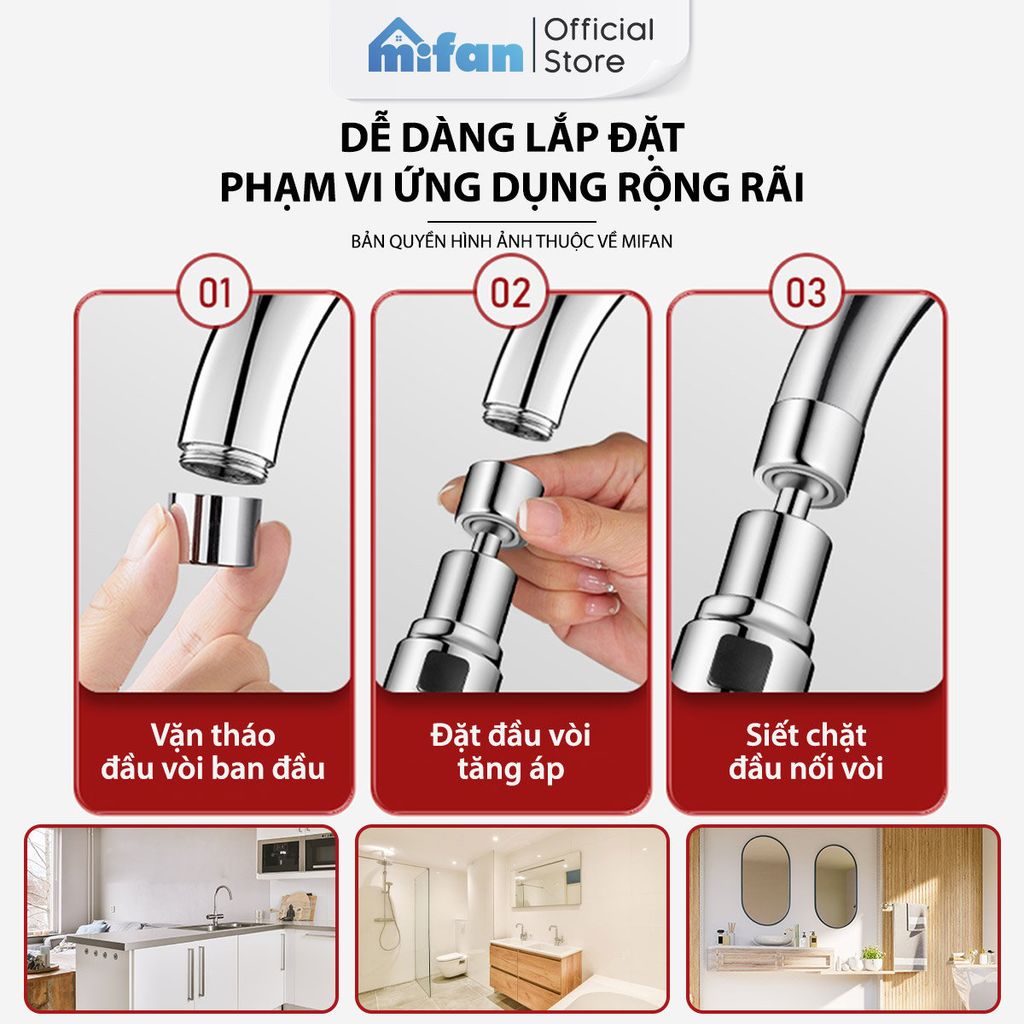 Đầu Vòi Rửa Bát Tăng Áp 3 Chế Độ Phun Mifan