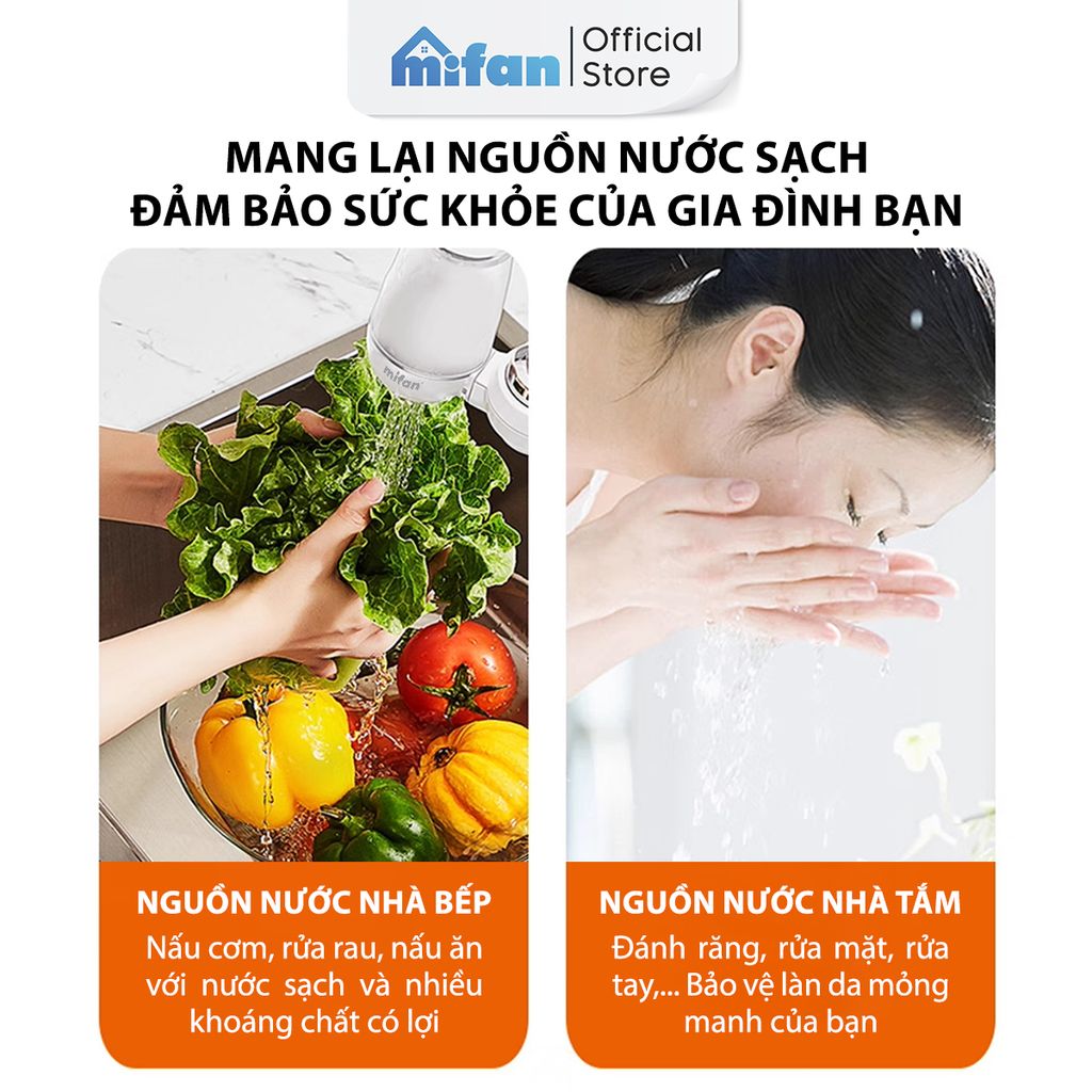 Bộ Lọc Nước Đầu Vòi Lõi Gốm MIFAN Inox 304 Tăng Áp 3 Chế Độ