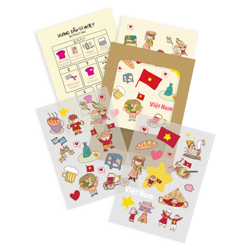 Set miếng dán in nhiệt và sticker Việt Nam