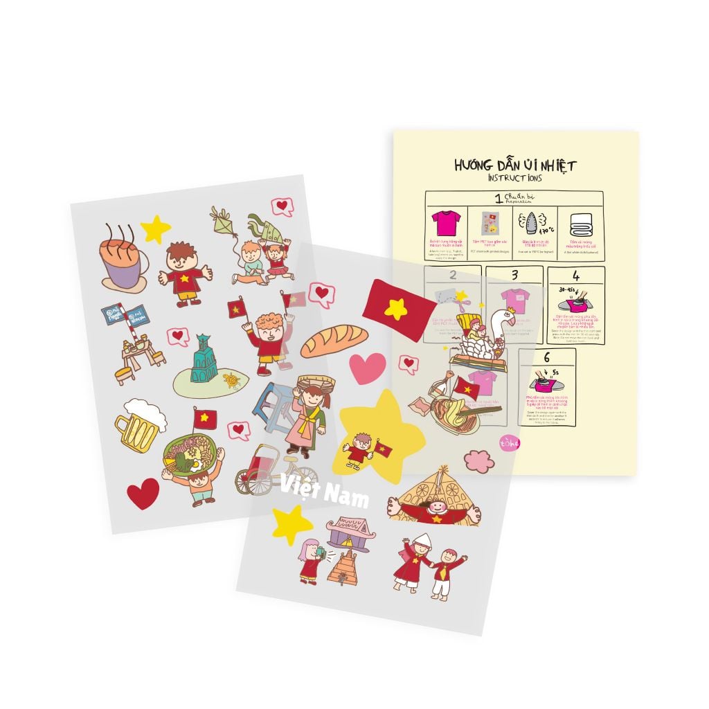 Set miếng dán in nhiệt và sticker Việt Nam