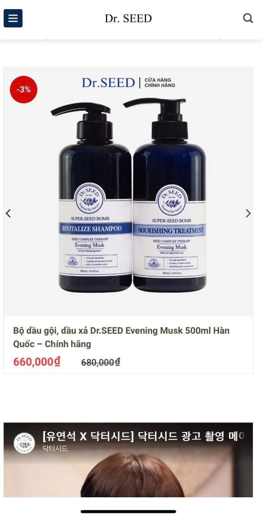 Bộ dầu gội, dầu xả Dr.SEED Evening Musk 500ml Hàn Quốc