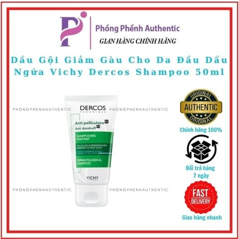 DẦU GỘI GIẢM GÀU CHO DA ĐẦU, DẦU, NGỨA VICHY DERCOS SHAMPOO 50ML
