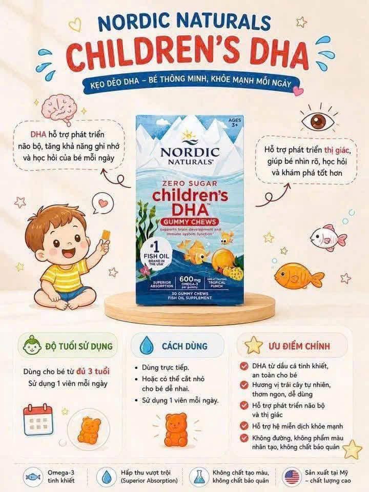 Nordic Naturals Zero Sugar Children's DHA Gummy Chews Hộp 30v