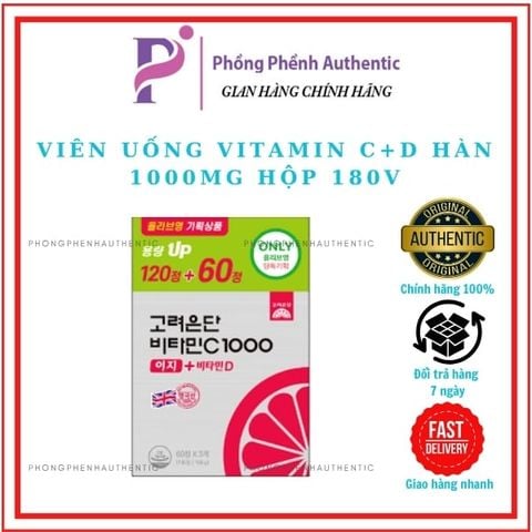 VIÊN UỐNG VITAMIN C+D HÀN 1000MG HỘP 180V