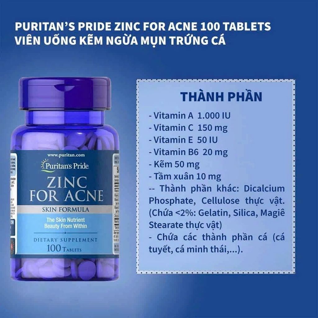 VIÊN UỐNG KẼM PURITAN'S PRIDE ZINC FOR ACNE 100V