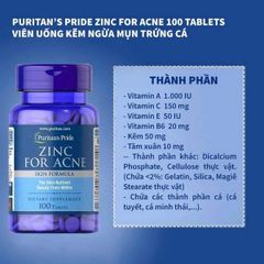 VIÊN UỐNG KẼM PURITAN'S PRIDE ZINC FOR ACNE 100V