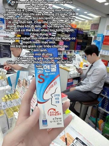 XỊT THÔNG MŨI HANMI KO & COOL S - 30ML