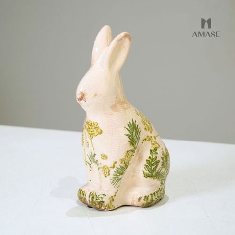 Decor White Ceramic Rabbit With Green Floral