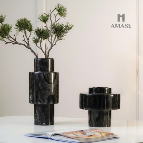 Lọ Hoa Hình Trụ Đá Marble Hiện Đại - Màu Đen