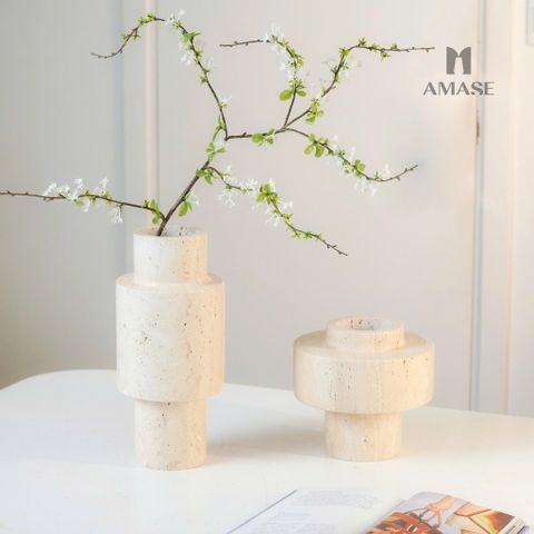 Lọ Hoa Hình Trụ Đá Marble Hiện Đại - Màu Be