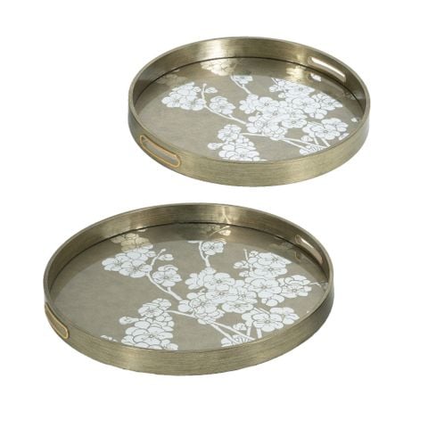 Set Khay Decor Kim Loại Phối Họa Tiết (Set 2 khay)_Country Style