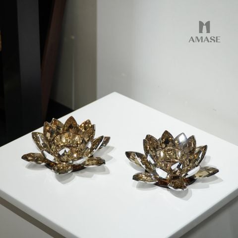 Set Chân Nến Hoa Sen Thủy Tinh Màu Trà (Set 2 cái)