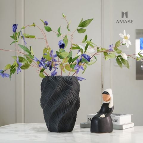 Lọ Hoa Gốm Xoắn_Màu Đen