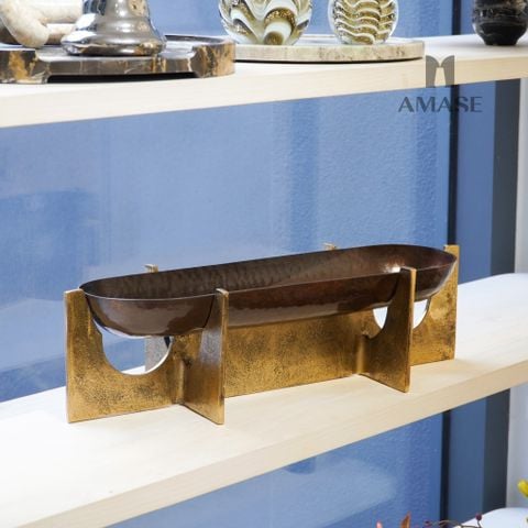 Khay Kim Loại Oval Phối Chân Đế