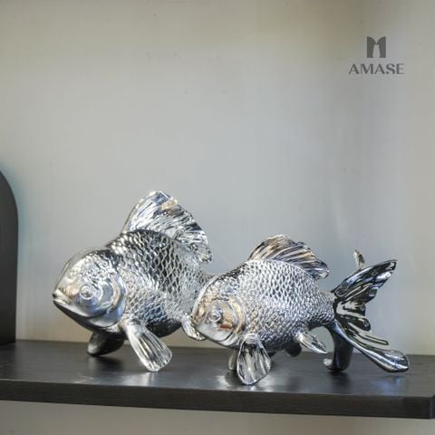 Tượng Decor Cá Chép Màu Bạc