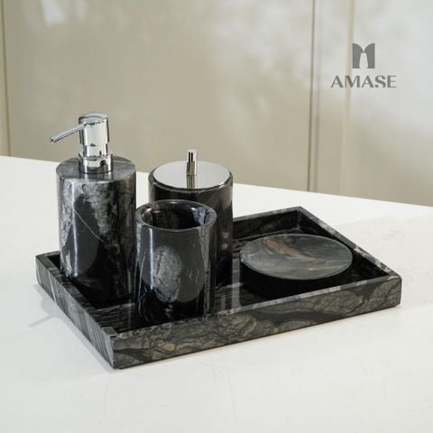 Set nhà tắm đá marble đen - Dáng tròn