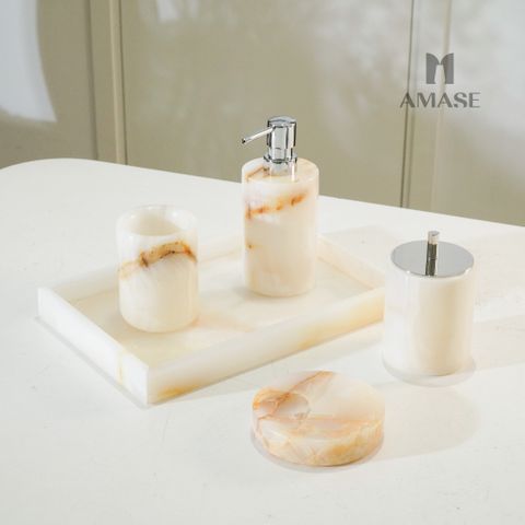 Set nhà tắm đá marble trắng - Dáng tròn