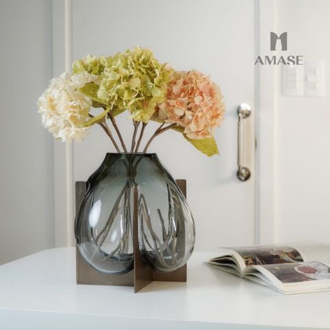 Lọ Hoa Thủy Tinh Phối Chân Kim Loại