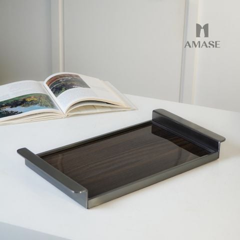 Khay Gỗ Phối Tay Cầm Kim Loại Hiện Đại