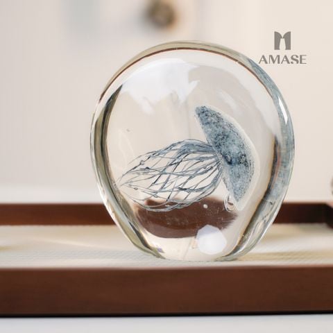 Decor Thủy Tinh Handmade Hình Cầu Sứa - Màu Xám